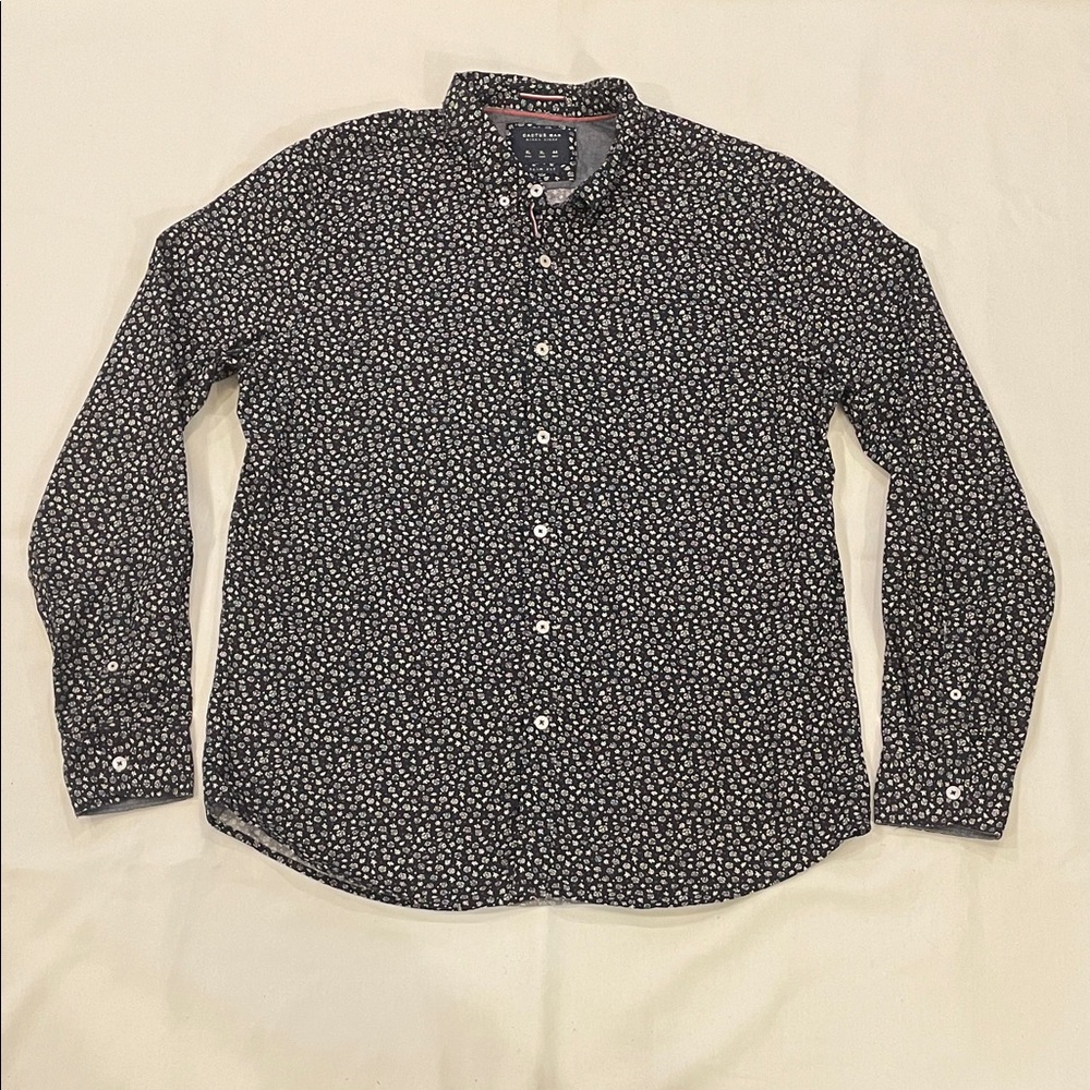 Cactus Black and White Patterned Slim Fit Button-Down Shirt Size XL